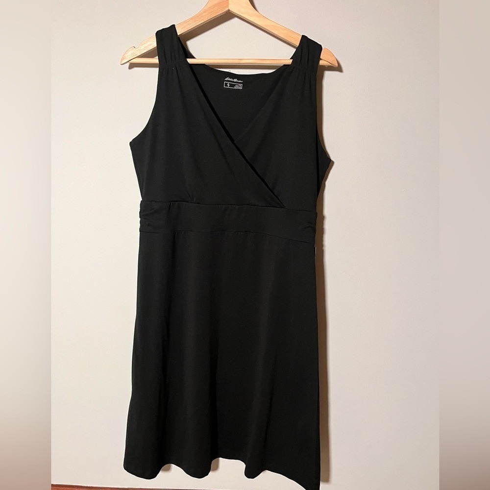Eddie Bauer Black Faux Wrap Sleeveless Empire Waist Athletic Dress Women TL Tall